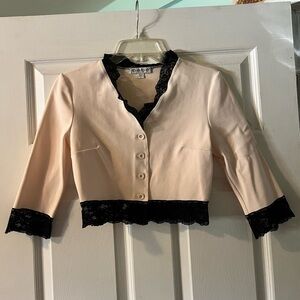 Vintage Y2K BeBe Cream/ Black Lace Cropped Cardigan top size Small 🌹